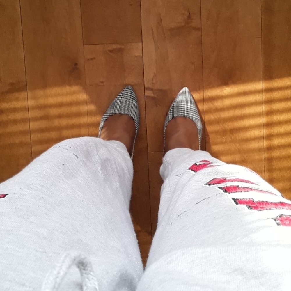 Black white and red stripped heels